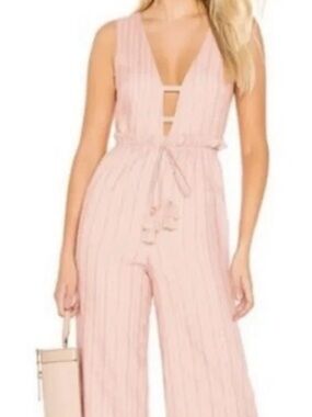Tularosa Blush Pink Tassel Tie V-Neck Jumpsuit